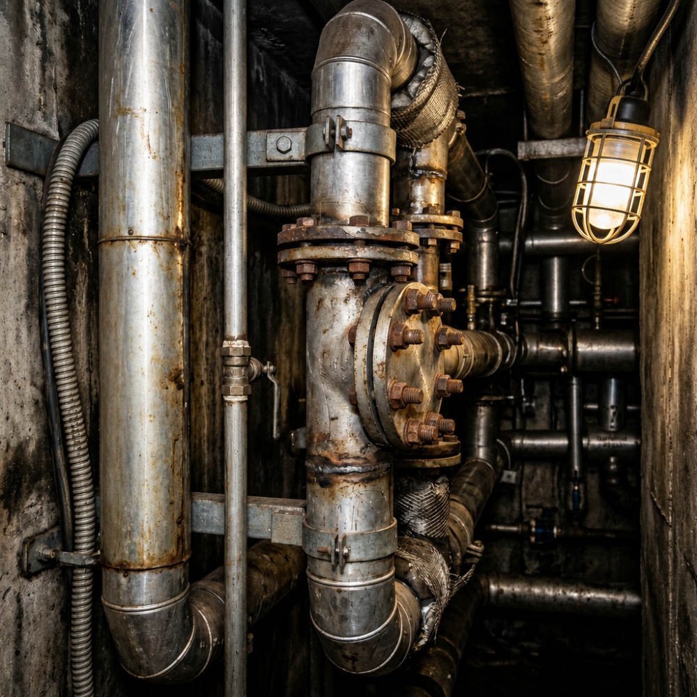 detalhe de tubulação/duto em espaço confinado