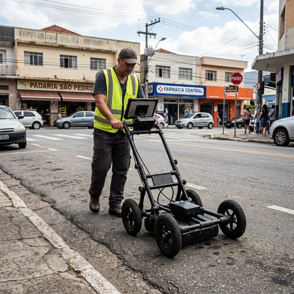 equipamento GPR em operação em via urbana