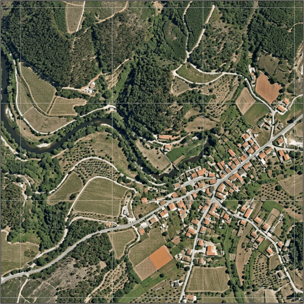 ortomosaico aéreo com malha de georreferenciamento